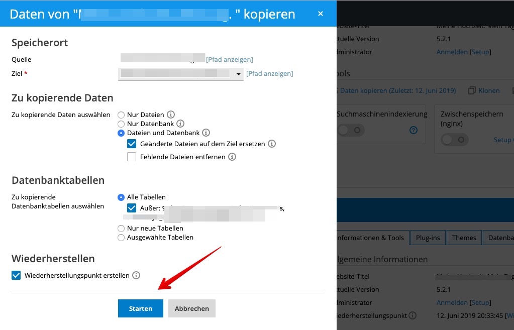 Screenshot: Das WordPress-Toolkit - Sync-Panel