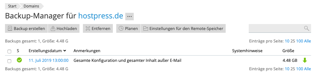 Screenshot: Backup-Manager