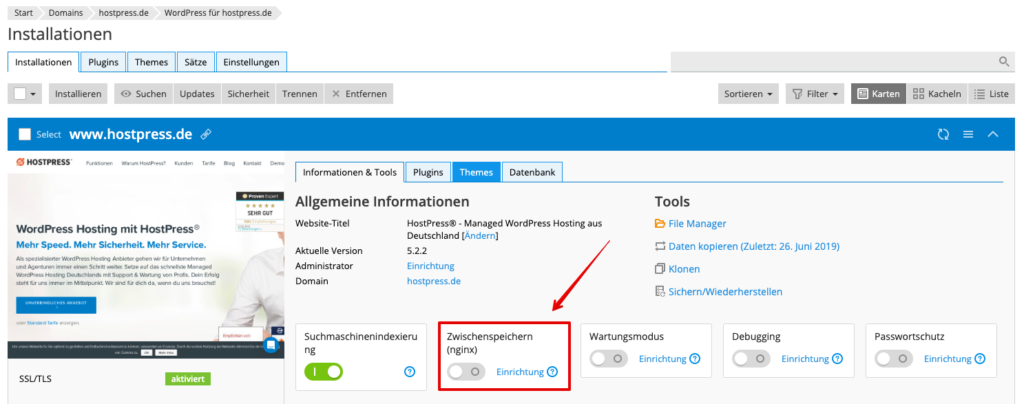 Screenshot: Plesk - WPToolkit