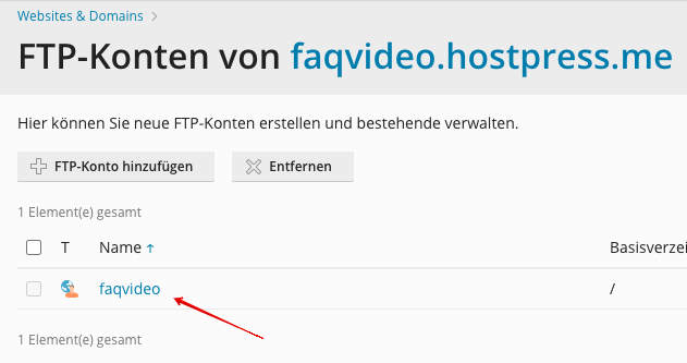 Screenshot: Plesk - FTP-Zugang (Hauptnutzer)